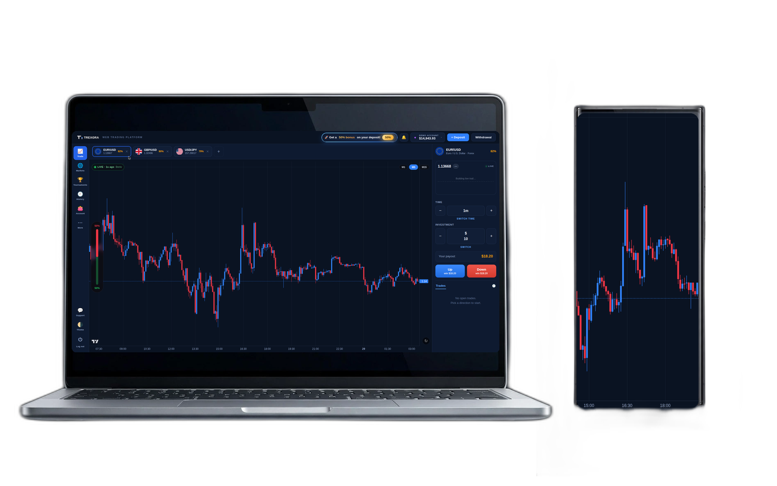 Trexora trading terminal on laptop and phone
